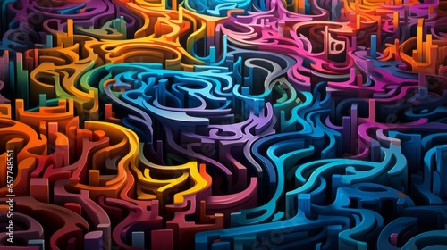 Multicoloured Maze-Like Abstract Pattern. A vibrant labyrinth of interlocking shapes and colors.