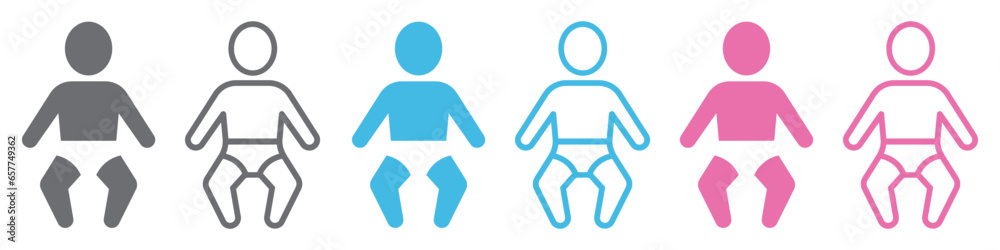 Set of human newborn baby icons. Baby with diaper, vector human baby. Set of human newborn baby icons. Baby with diaper, vector human baby.
