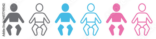 Set of human newborn baby icons. Baby with diaper, vector human baby.