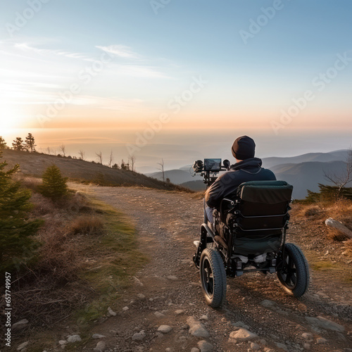 Film production with phone in a wheelchair. AI generated picture