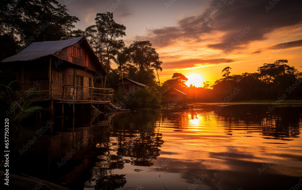 Obraz premium sunset on the river