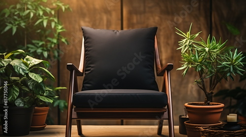 a black pillow on chair photo