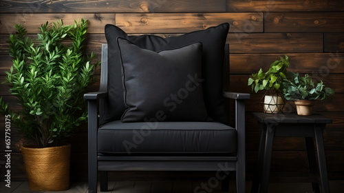 a black pillow on chair