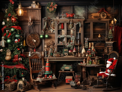 interior christmas. magic glowing tree, fireplace and gifts © Adobe Contributor
