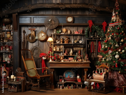 interior christmas. magic glowing tree, fireplace and gifts © Adobe Contributor
