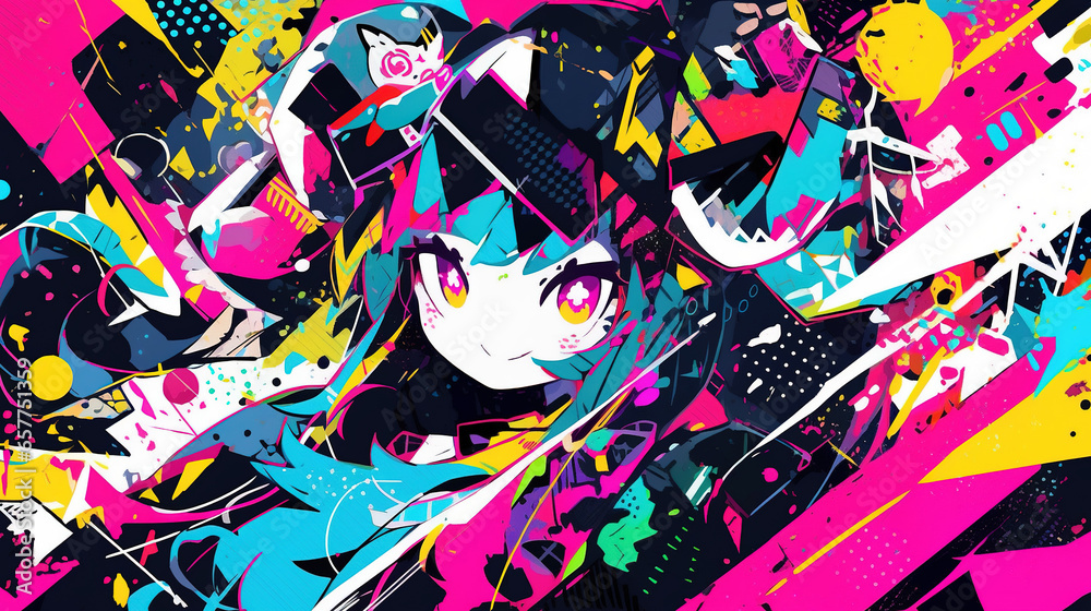 Obraz premium Colorful and cute anime style wallpaper. AI