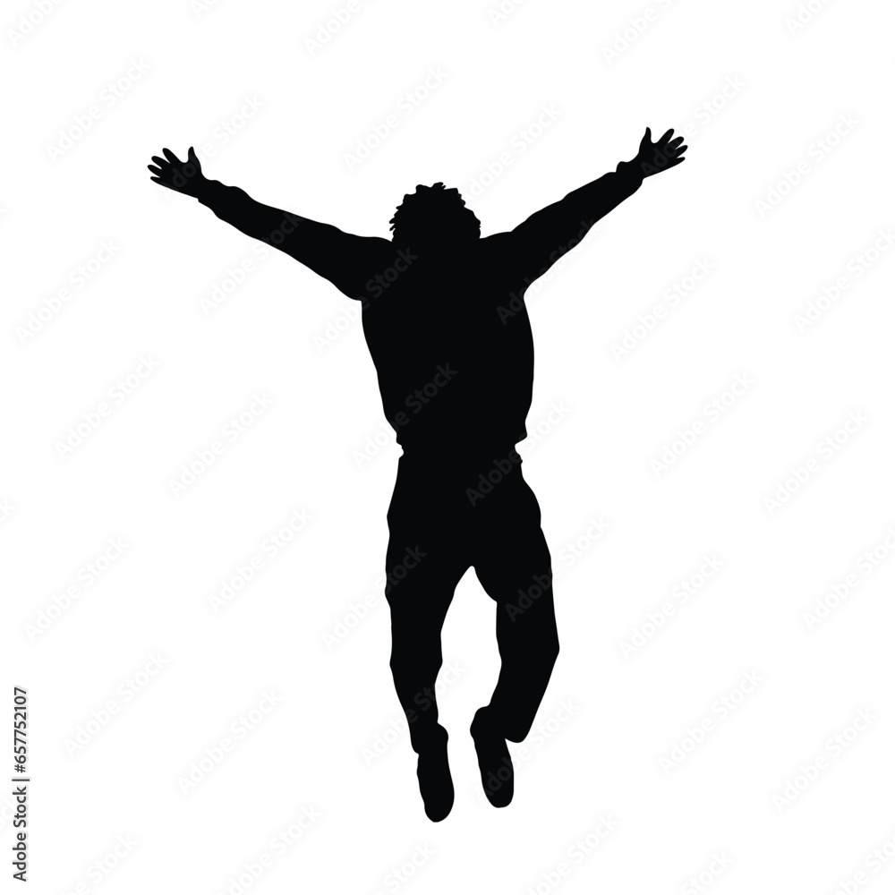 Casual man jumping of joy illustration, Freedom concept vector, silhouette of a person jumping with happiness. Happy Jump Silhouette.