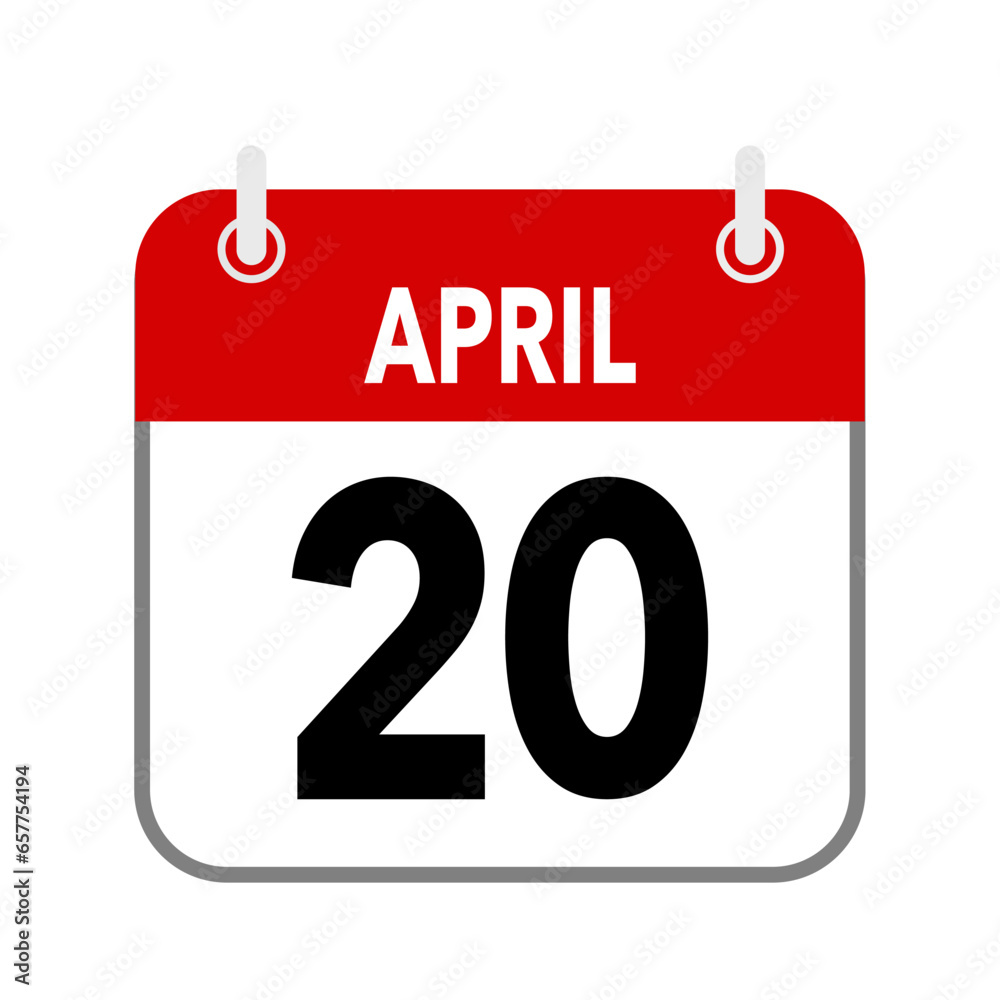 20 April, calendar date icon on white background. 20 April, calendar date icon on white background.