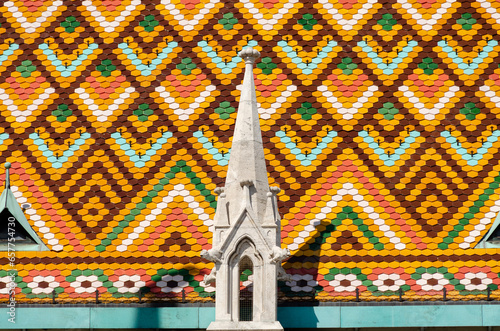 Photography Coloured tiles in the Budapest cathedral, Hungary