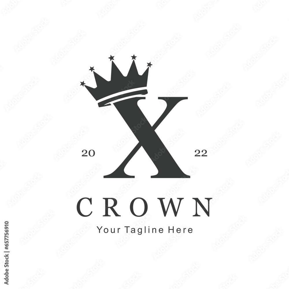 Crown Logo On Letter X Template. Crown Logo On X Letter, Initial Crown Sign Concept Template Crown Logo On Letter X Template. Crown Logo On X Letter, Initial Crown Sign Concept Template