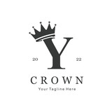 Crown Logo On Letter Y Template. Crown Logo On Y Letter, Initial Crown Sign Concept Template