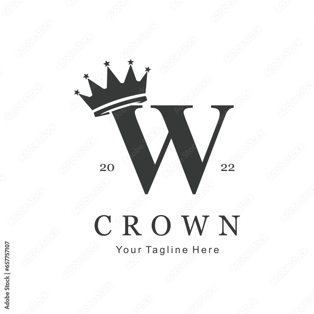 Crown Logo On Letter W Template. Crown Logo On W Letter, Initial Crown Sign Concept Template Crown Logo On Letter W Template. Crown Logo On W Letter, Initial Crown Sign Concept Template