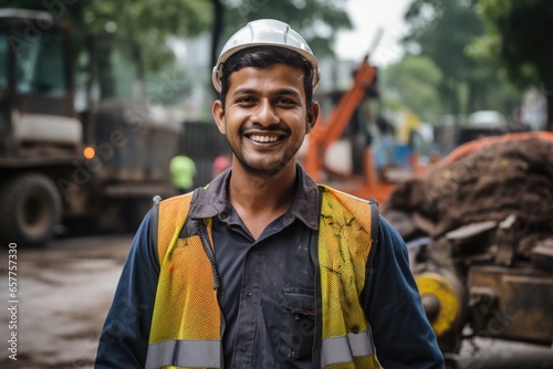 Portrait of a smiling young male construction worker © Geber86