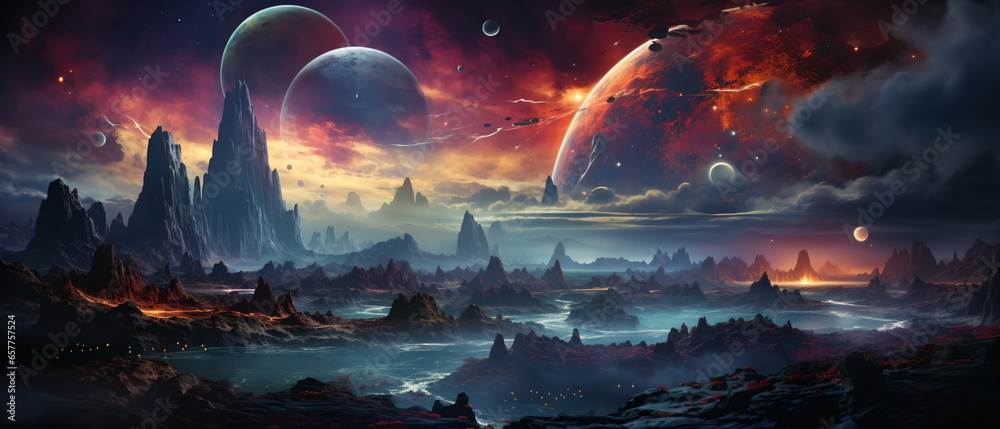 Naklejka premium space digital artwork. Surreal fantasy space