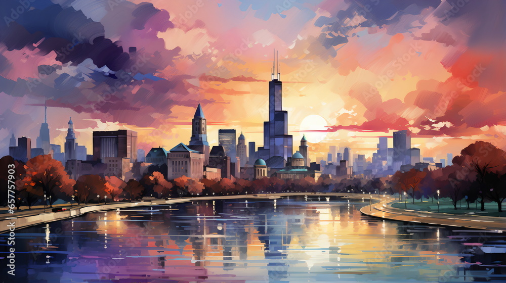 Obraz premium a watercolor big city skyline