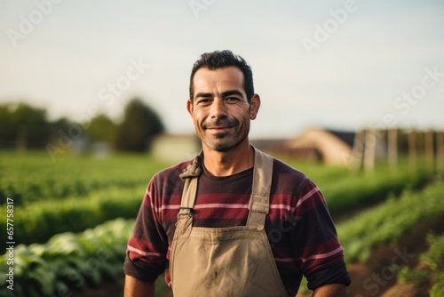 Portrait of a smiling young male farmer posing on a vegetable field