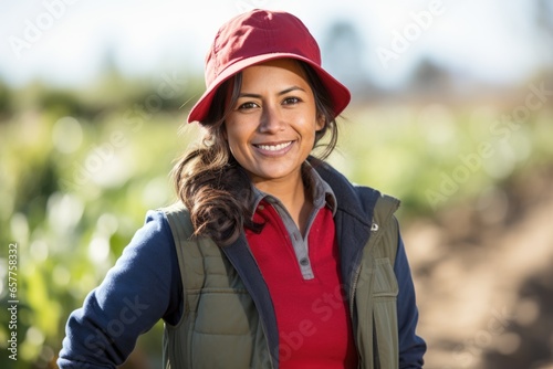 Portrait of a young female farmer posing on a vegetable field