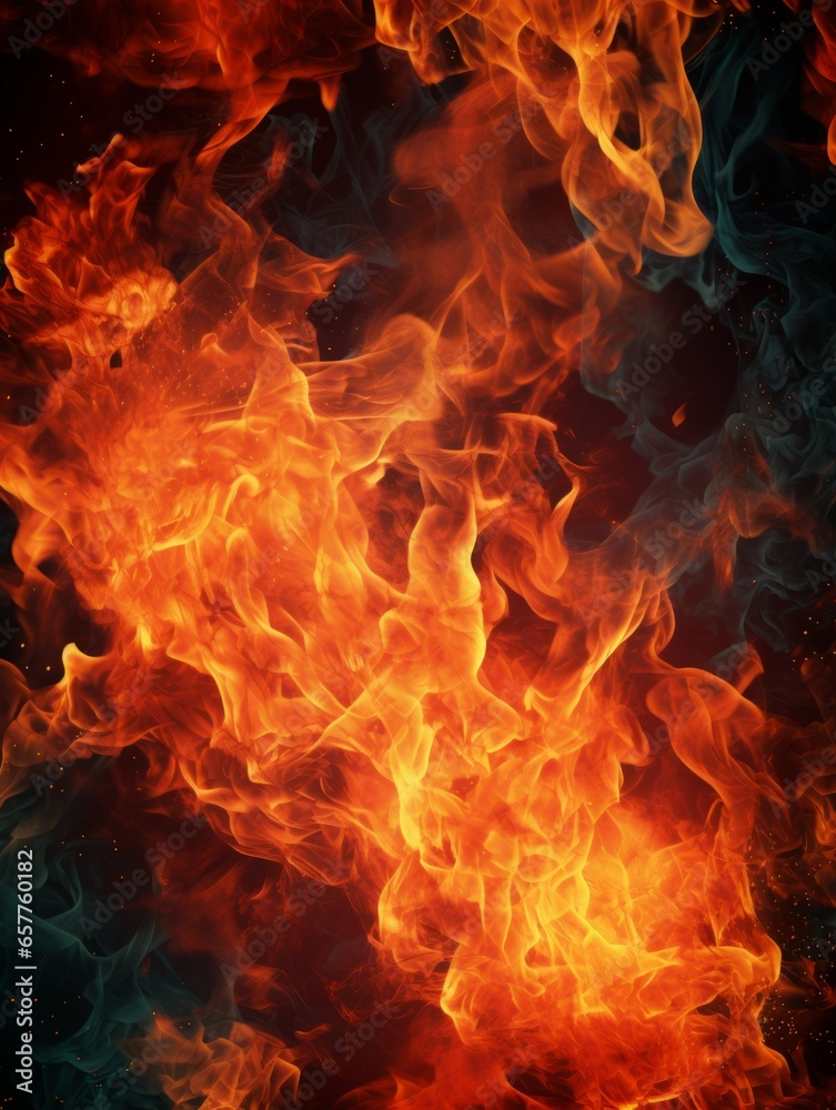 Fire Creative Abstract Texture Wallpaper. Photorealistic Digital Art Decoration. Abstract Realistic Surface Vertical Background. Ai Generated Vibrant Pattern.