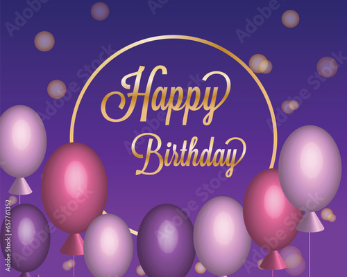 Happy Birthday celebration typography design for greeting card, poster or banner with realistic golden balloons and falling confetti. Vector illustration