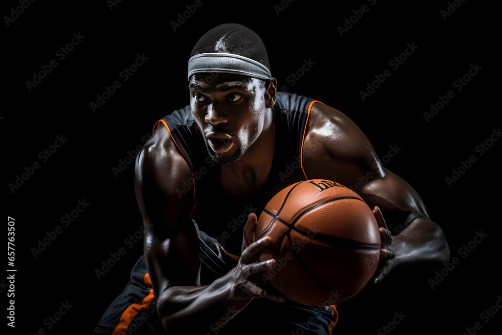 Active Basketball Player in the Act of Passing the Ball