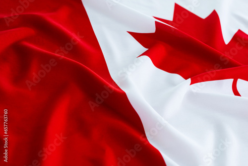 Closeup of Canadian waving flag