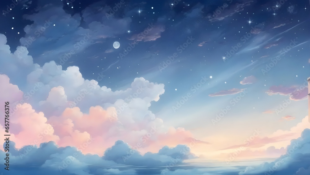 hand drawn cartoon beautiful night sky illustration