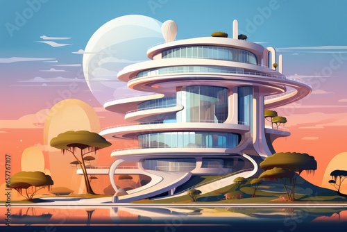 luxury villa in fantasy future world illustration