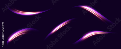 Neon speed lines. Dynamic light motion traces. Light trace wave, trace line.	