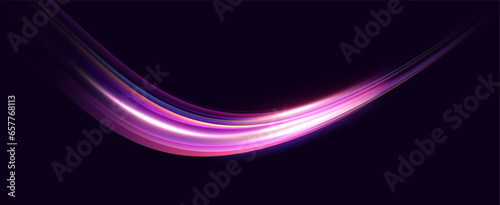 Neon speed lines. Dynamic light motion traces. Light trace wave, trace line.	