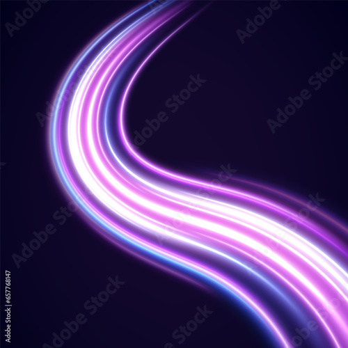 Neon speed lines. Dynamic light motion traces. Light trace wave, trace line.	
