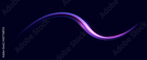 Neon speed lines. Dynamic light motion traces. Light trace wave, trace line.	