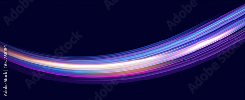 Neon speed lines. Dynamic light motion traces. Light trace wave, trace line.	