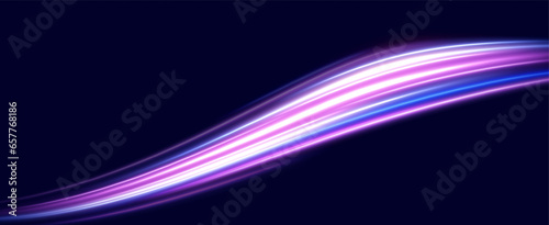 Neon speed lines. Dynamic light motion traces. Light trace wave, trace line.	