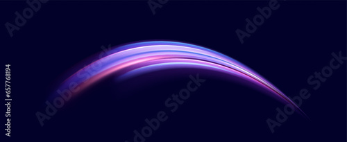 Neon speed lines. Dynamic light motion traces. Light trace wave, trace line.	