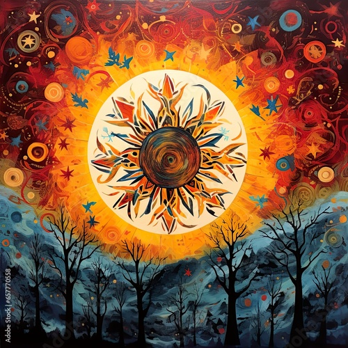 Canvastavla Winter solstice in colorful artistic illustration