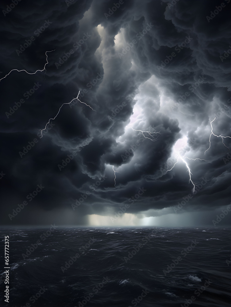 Big storm in the sky, sky background with cumulonimbus clouds, lightning and rain, bad weather, hurricane, sky with grey clouds, dark clouds - obrazy, fototapety, plakaty 