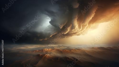 Big storm in the sky, sky background with cumulonimbus clouds, lightning and rain, bad weather, hurricane, sky with grey clouds, dark clouds