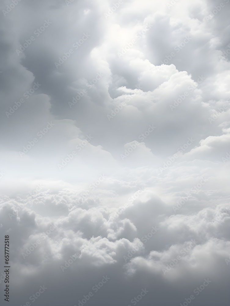 Fototapeta premium cloudy sky, grey sky with clouds, bad weather, rainy day, winter day during a storm, sky background with clouds, dark clouds, flying over the clouds, picture from plane
