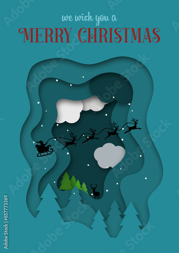 felicitación de Navidad con diseño de recorte de papel, editable, texto y color reemplazable