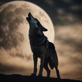 Lone Wolf at Moonlit Hilltop - A Majestic Canine Under the Starry Night Sky
