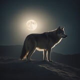 Majestic Wolf Silhouetted on Moonlit Hilltop - Wild Nature and Wildlife Concept