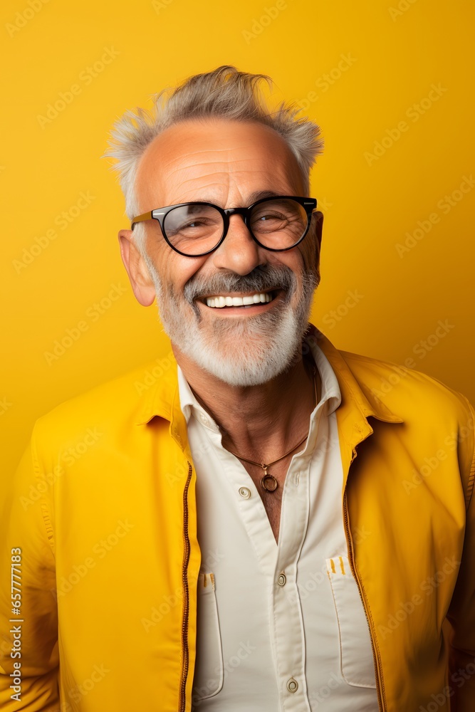 smiling senior man on yellow background. Happiness in old age. smiling senior man on yellow background. Happiness in old age.