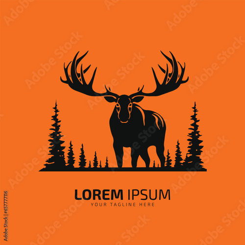 moose logo fur icon deer silhouette vector isolated design with pine tree
