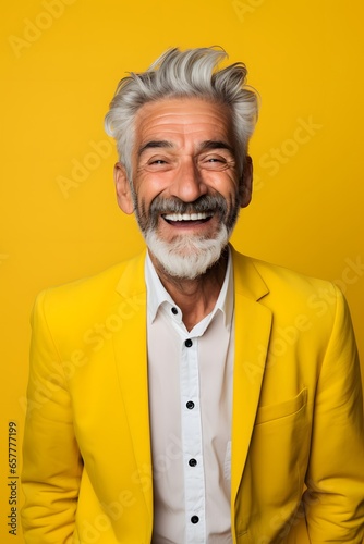 smiling senior man on yellow background. Happiness in old age. © Tremens Productions