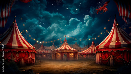 circus stage with red and golden tent, illustration
