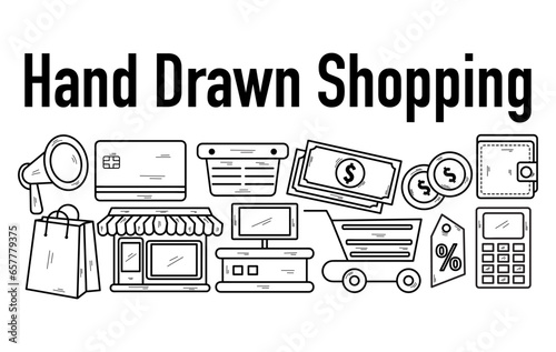 Set of Hand Drawn Shopping Icons, Vector Doodle Elements photo