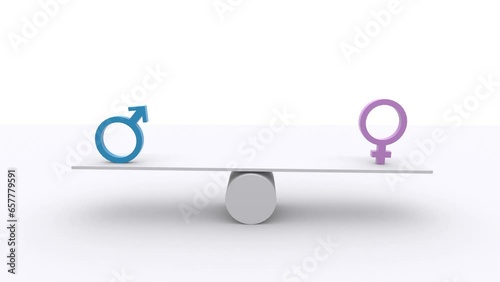Teeter Scale Gender Equality Balance in a 3D animation
