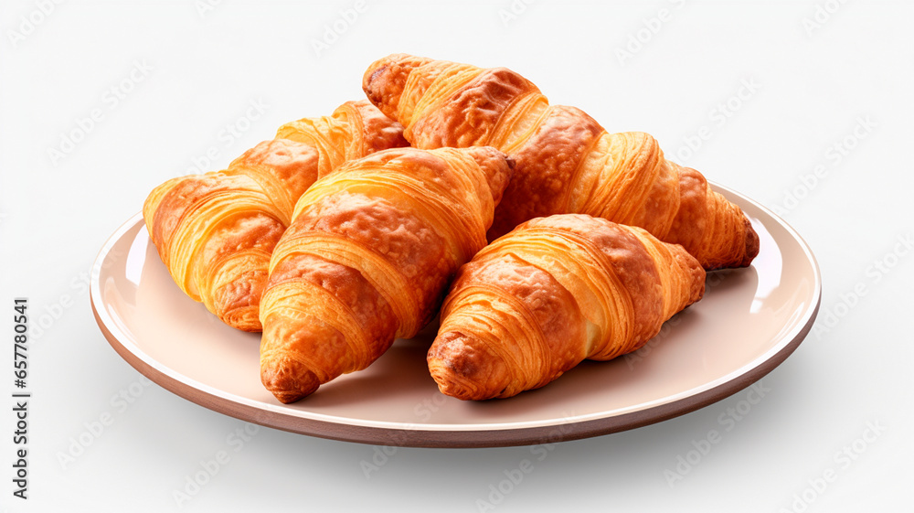 delicious croissants on table on grey background. top view
