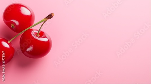 a healthy Cherry on light red, copy space