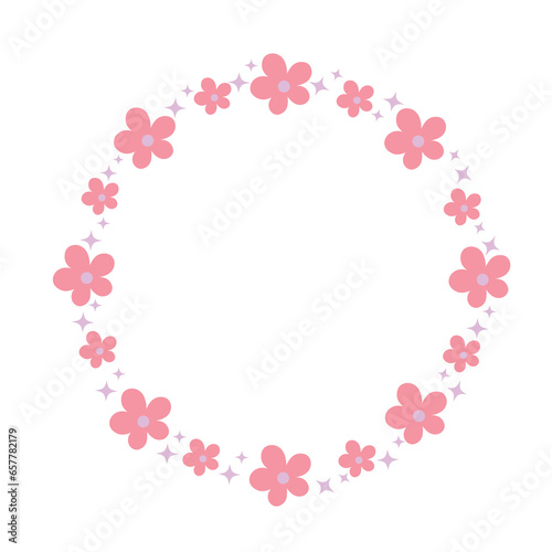 Round Cherry Blossom Frame. Cute Floral Wreath Border.